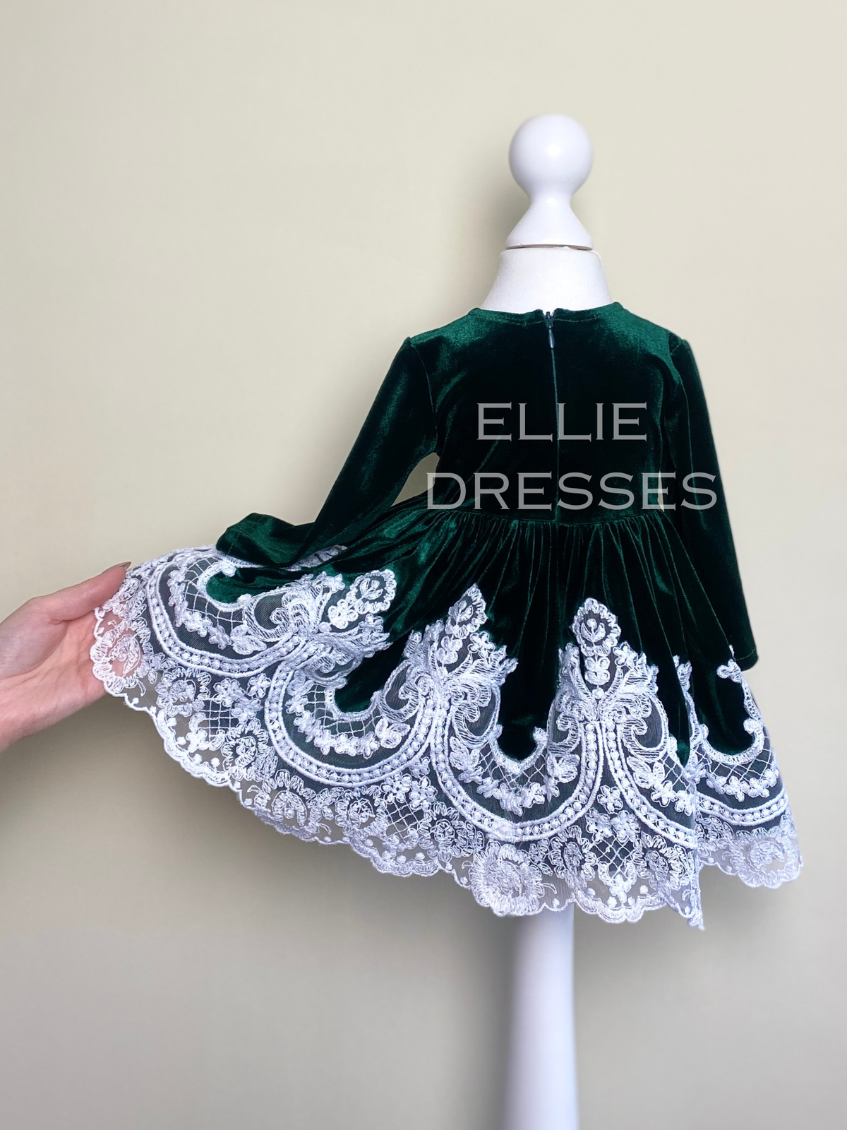 Velour Baby Dress with White Lace CD007