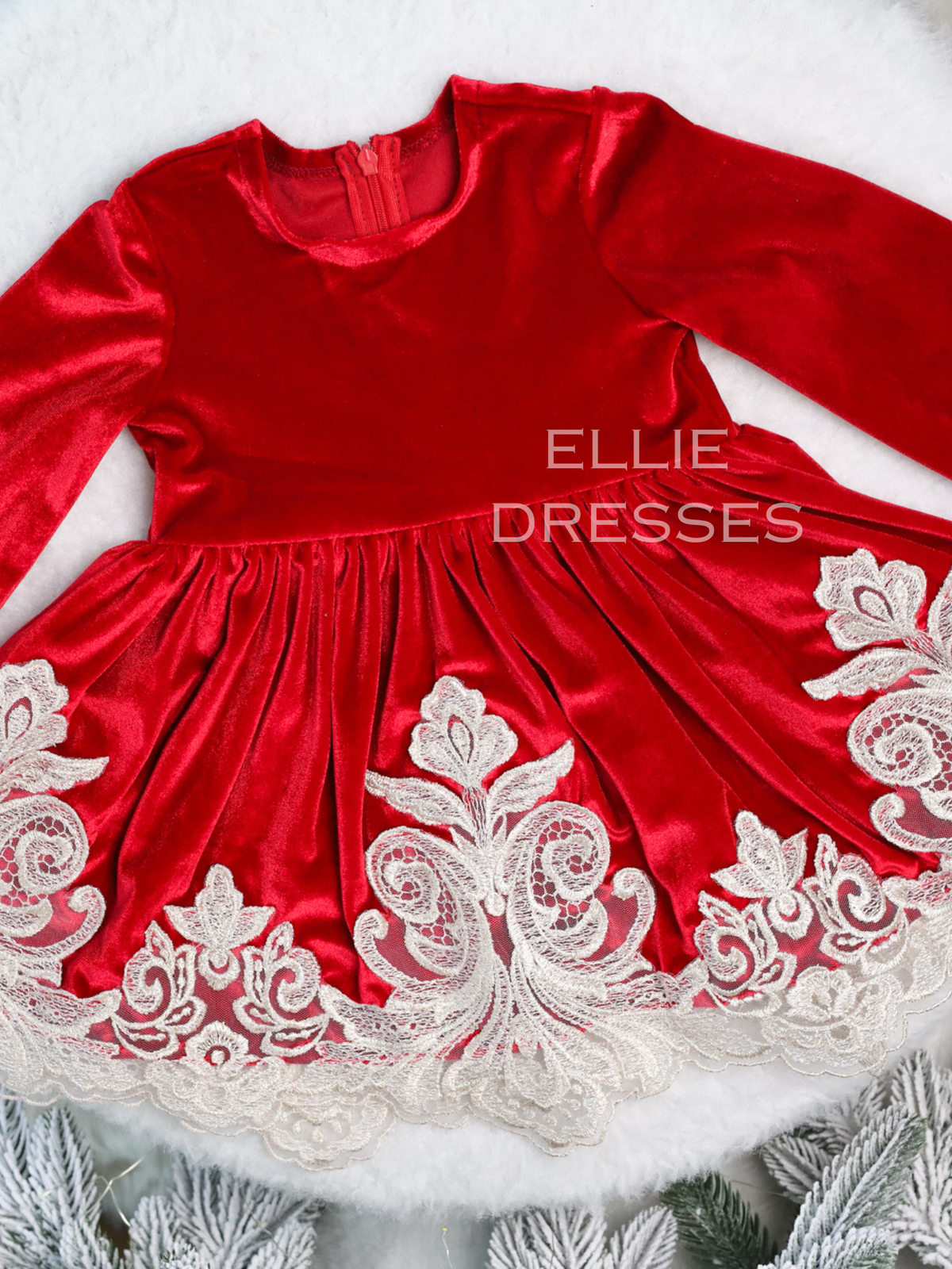 Christmas Velour Dress with Lace CD001