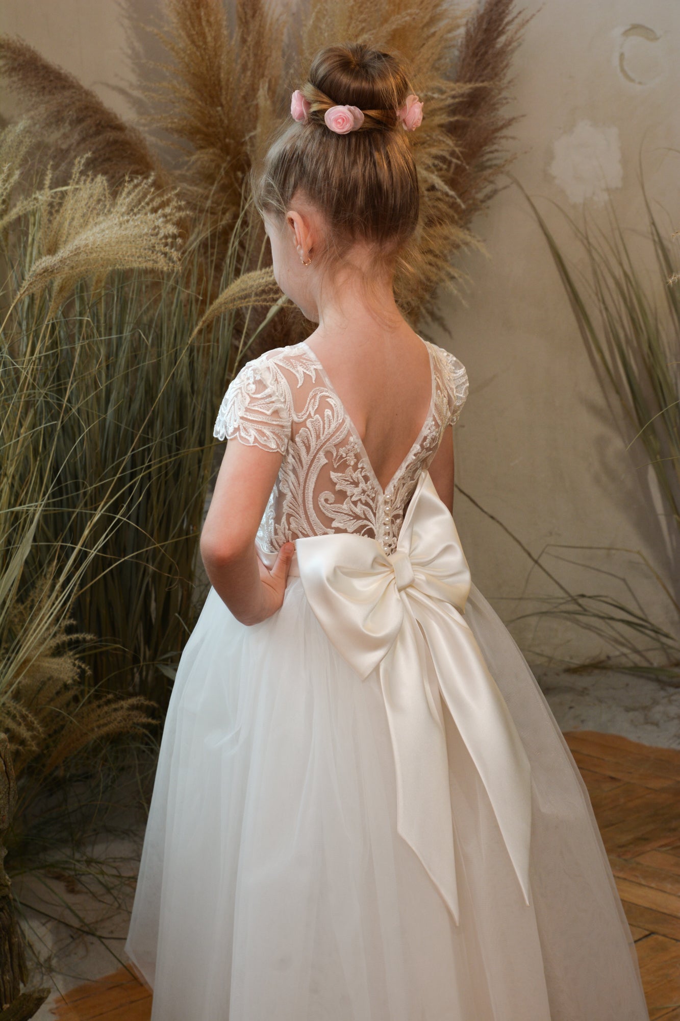 Girl Dress with Satin Bow 2 years / White Girl Dress with Satin Bow 2 years / White