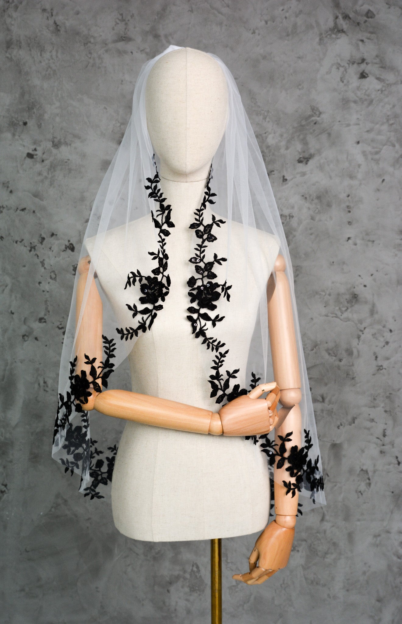 black wedding dress and veil AUDREY | Stylish Black Wedding Veil