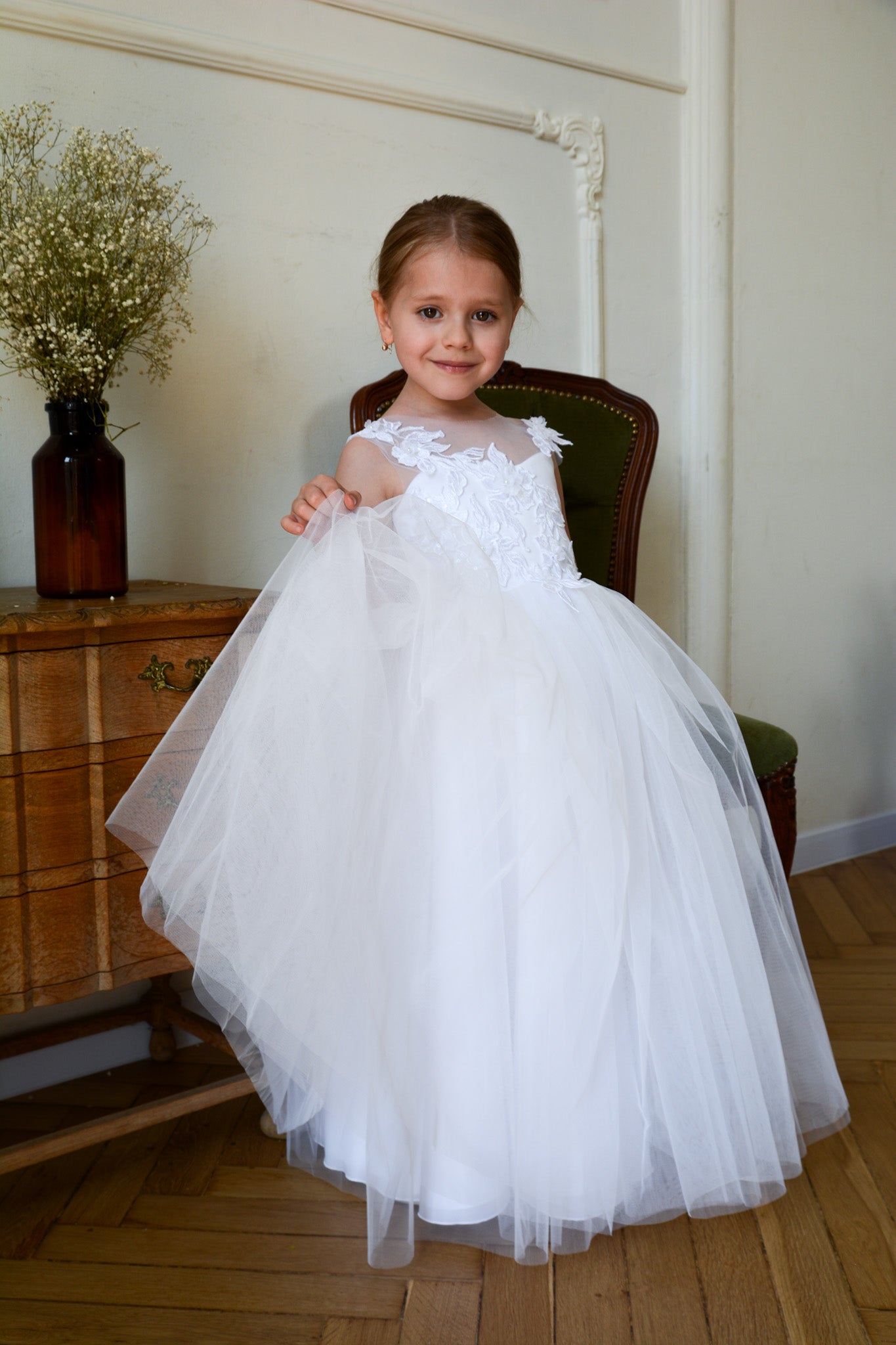 White Floral Lace Gown