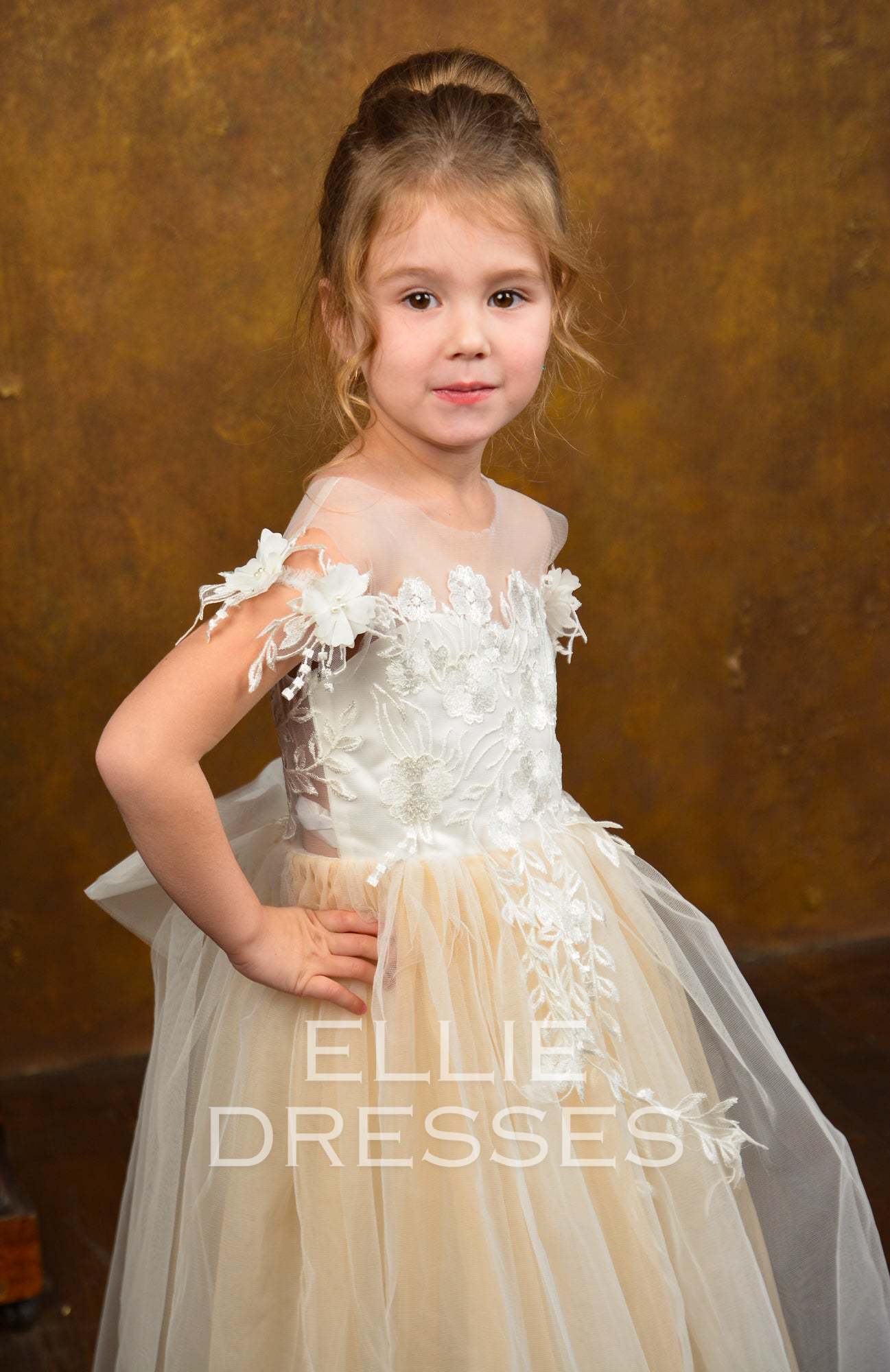 Nude Puffy Flower Girl Dress