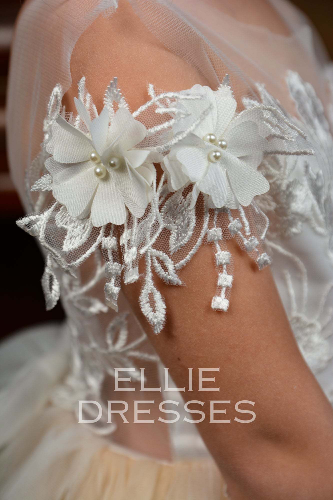 Nude Puffy Flower Girl Dress