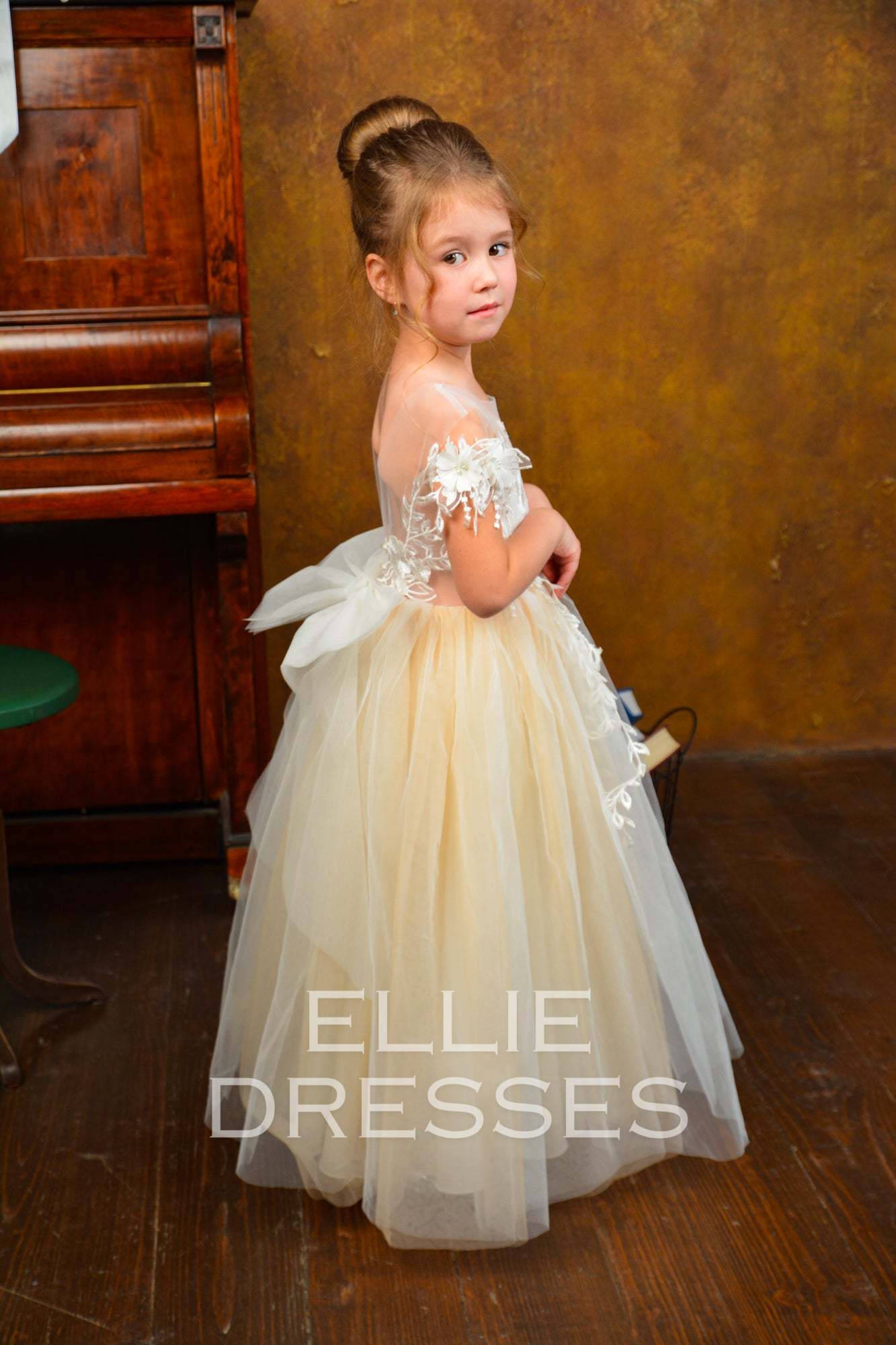 Nude Puffy Flower Girl Dress
