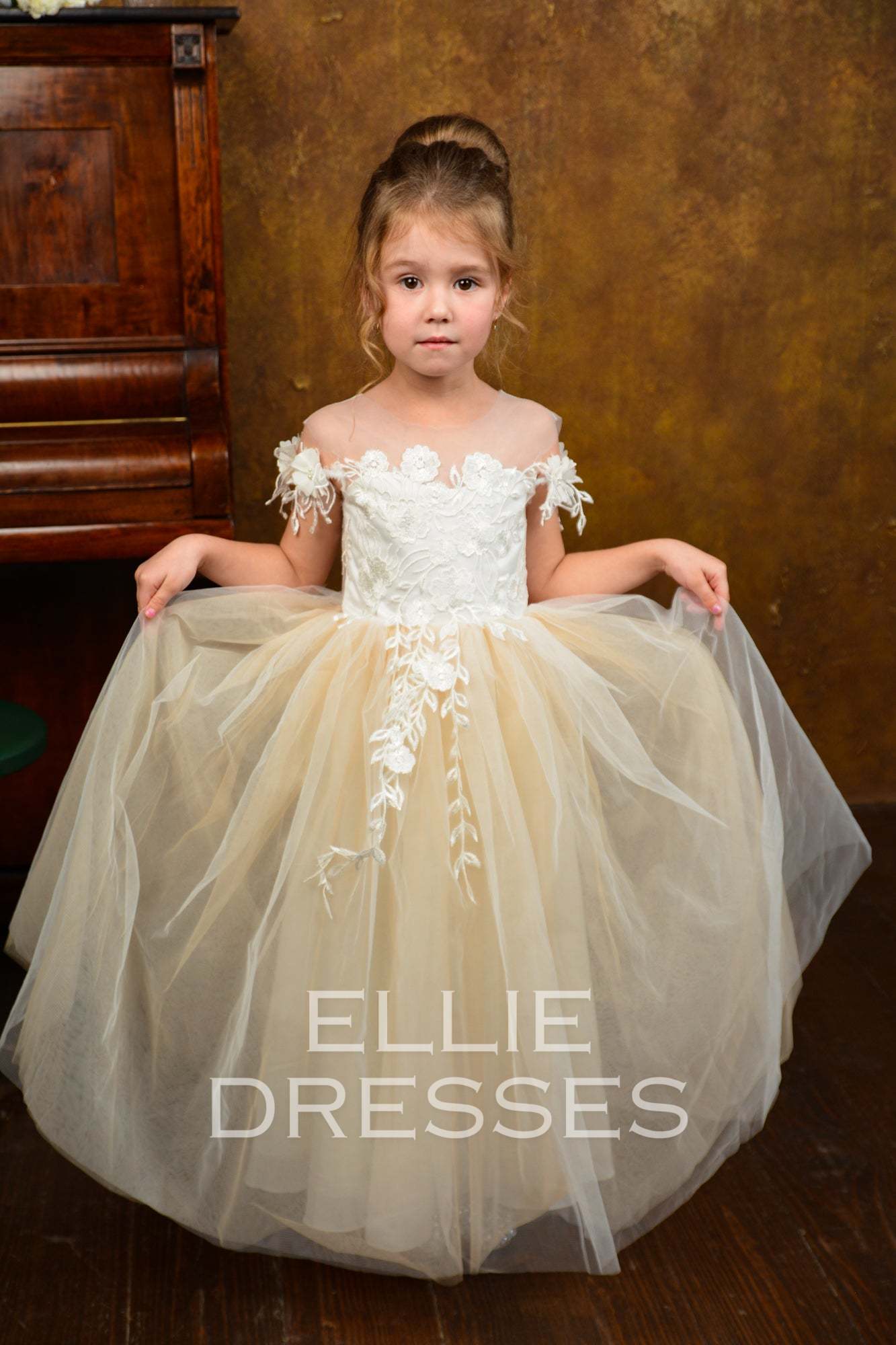 Nude Puffy Flower Girl Dress