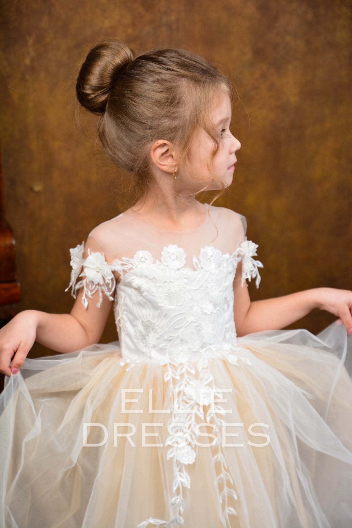 Nude Puffy Flower Girl Dress
