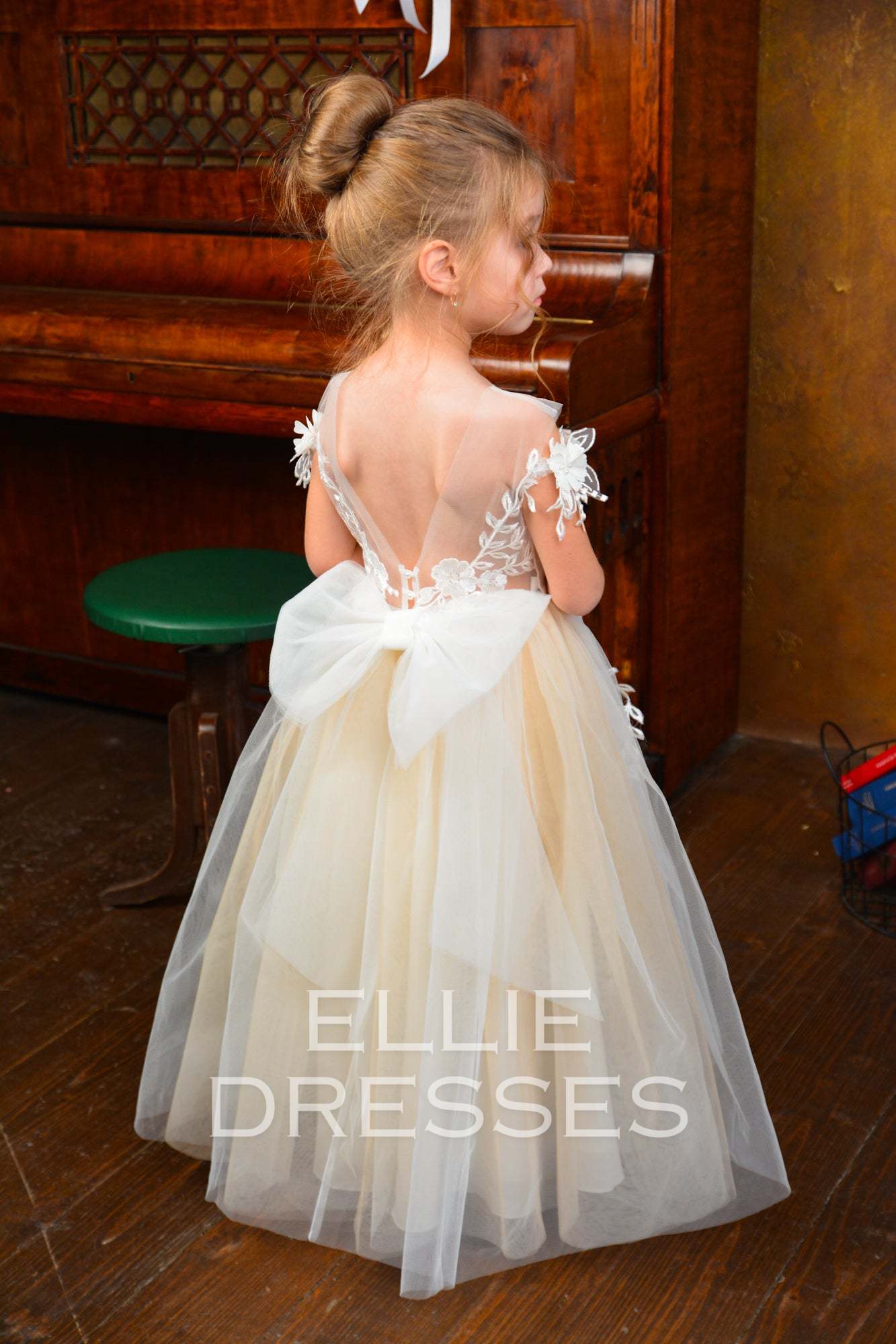 Nude Puffy Flower Girl Dress