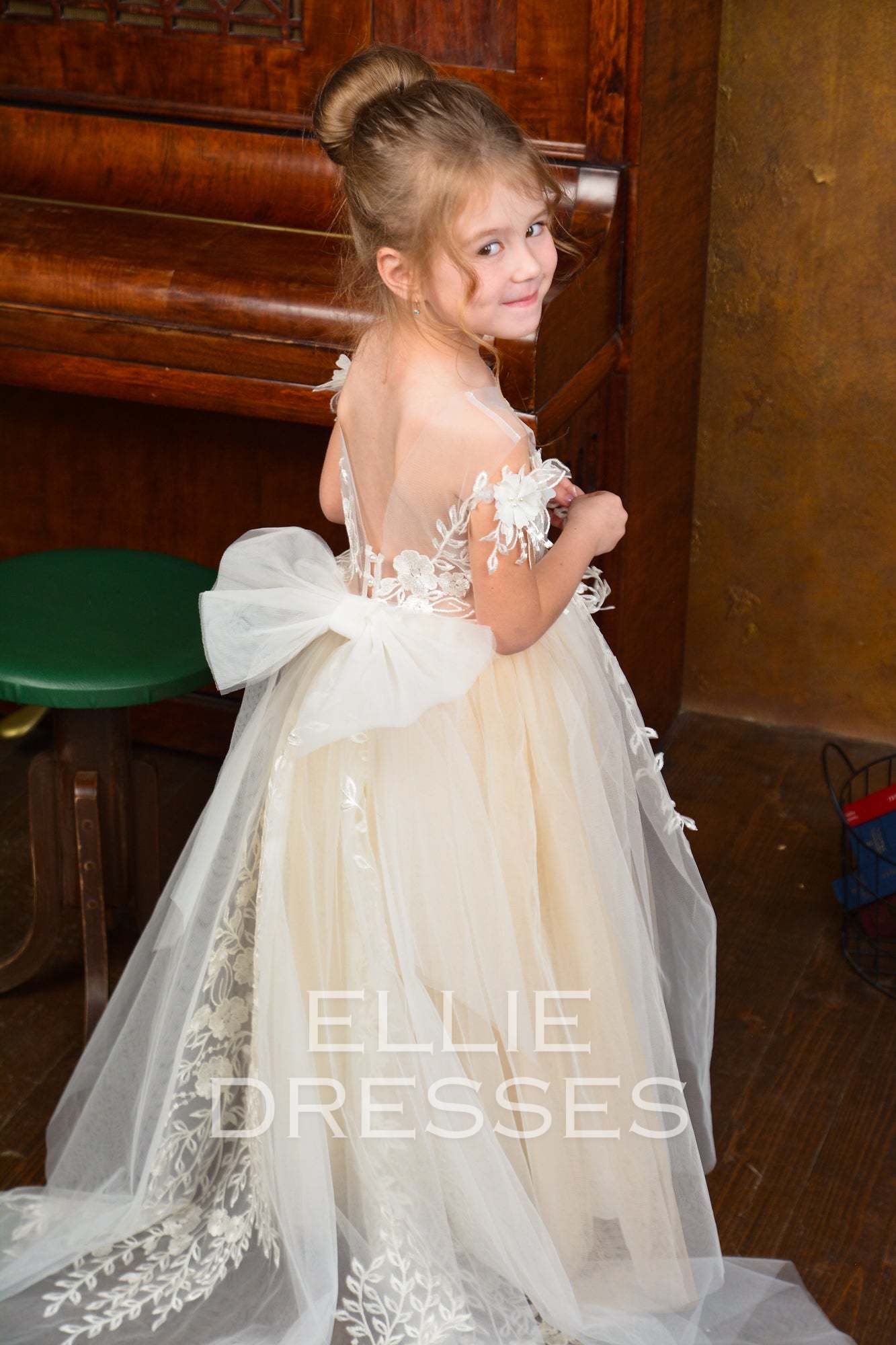 Nude Puffy Flower Girl Dress