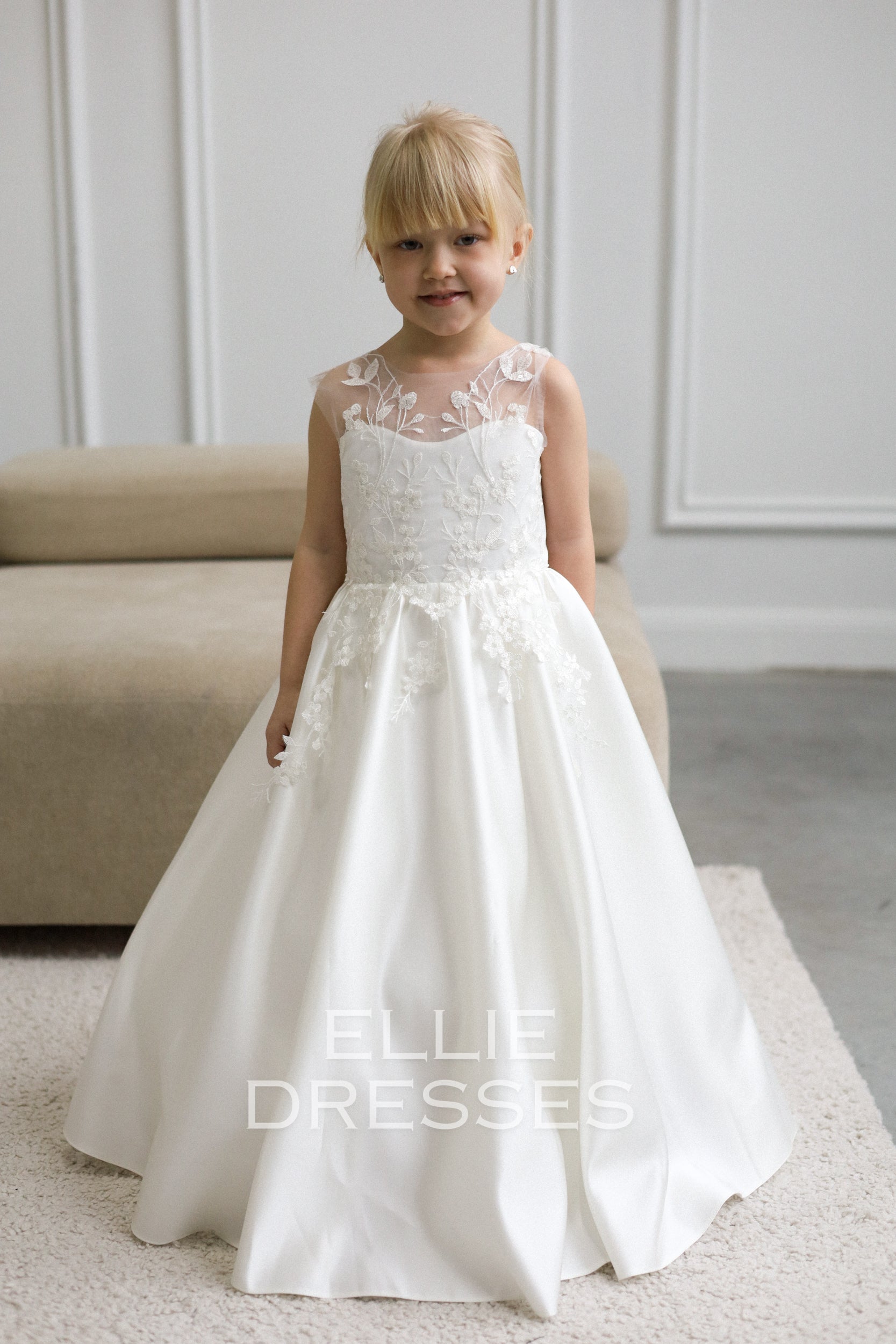 NEW!! Satin Dress with lace top 10 years / Without Train / Ivory NEW!! Satin Dress with lace top 10 years / Without Train / Ivory