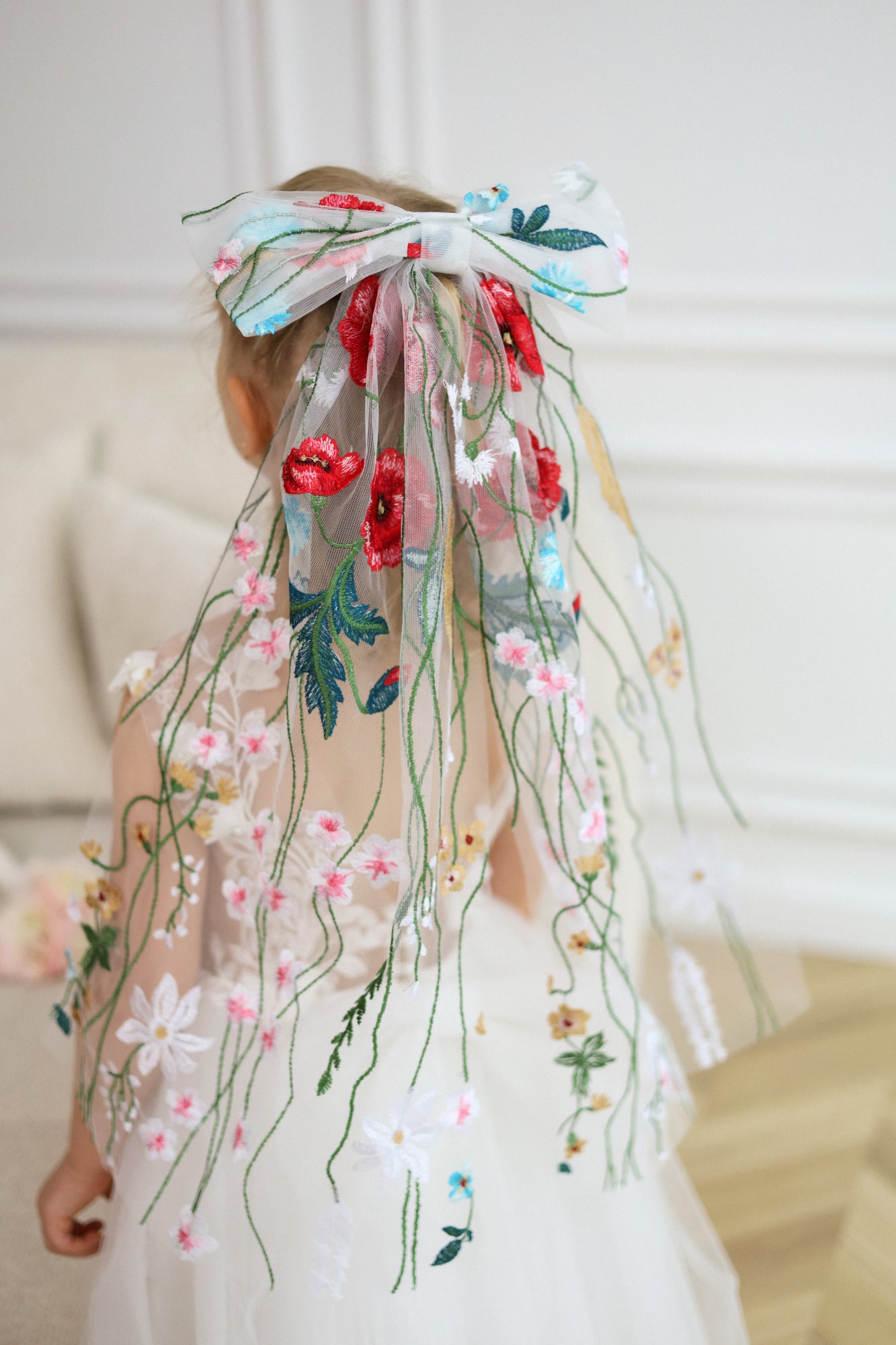 Lace floral & Embroidered Bow for Baptism, Communion & Weddings