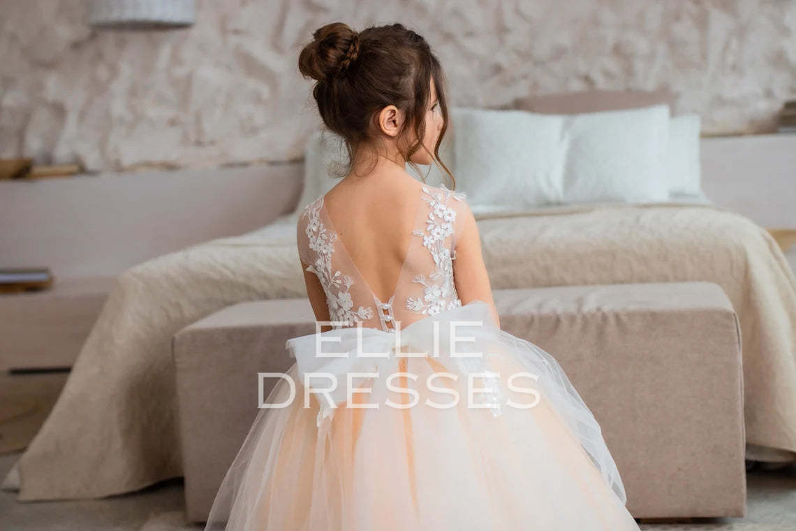 Puffy Nude Dress with shiny lace