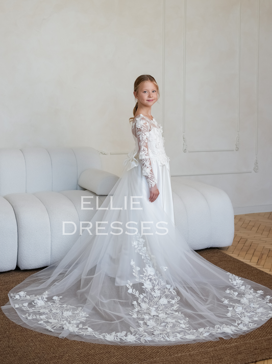 Satin Dress with long lace sleeves