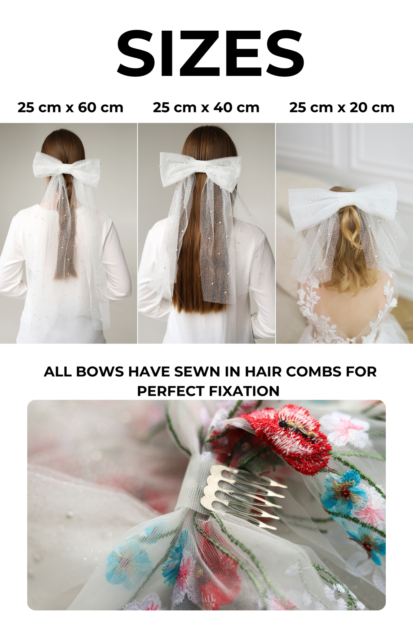 Pearl & Embroidered Bow for Baptism, Communion & Weddings