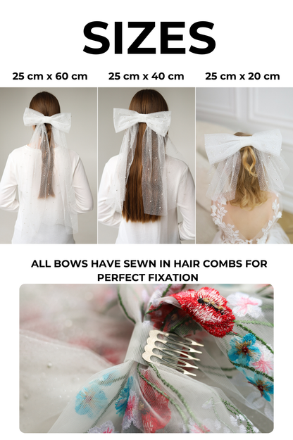 Pearl & Embroidered Bow for Baptism, Communion & Weddings