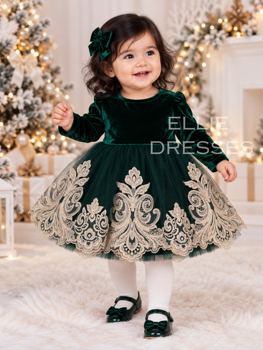 Christmas Dress with gold lace CD001