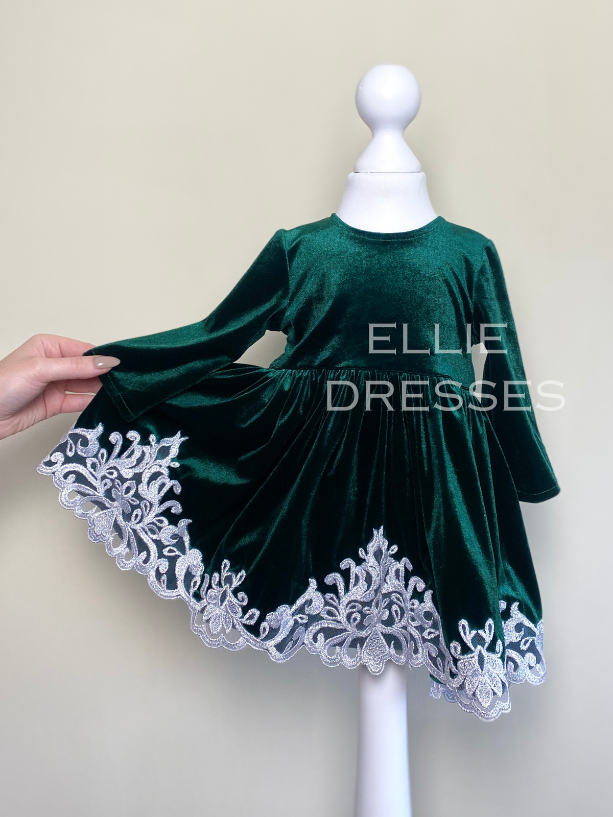 Velour Baby Dress with Silver Lace CD008