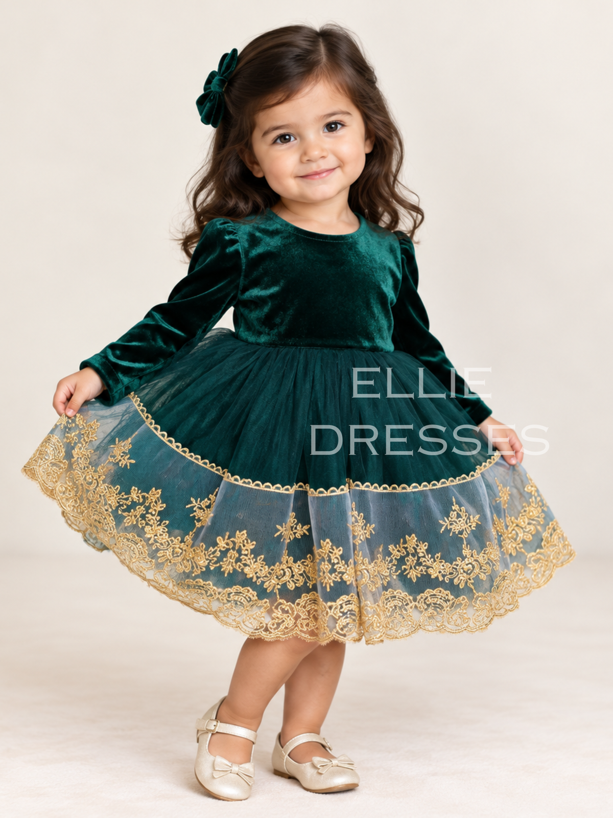 Toddler Dress with Gold Lace CD009