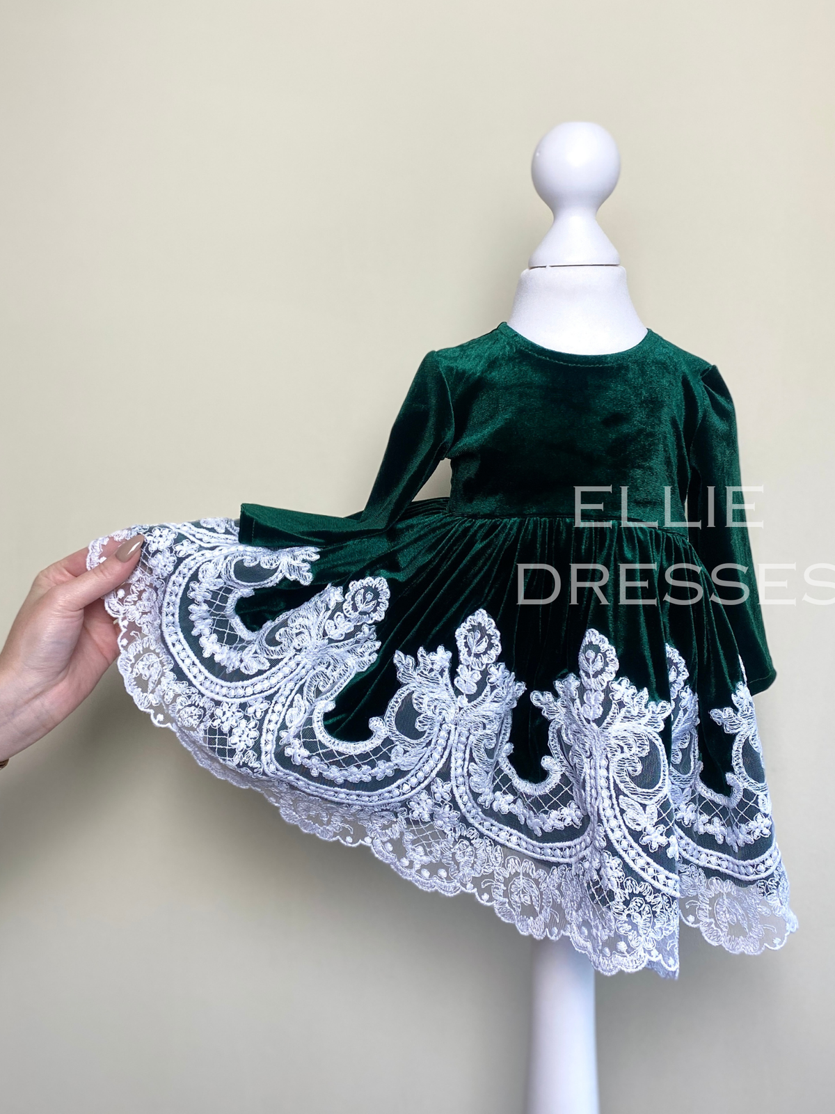 Velour Baby Dress with White Lace CD007
