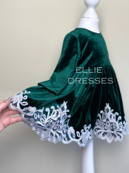 Velour Baby Dress with Silver Lace CD008