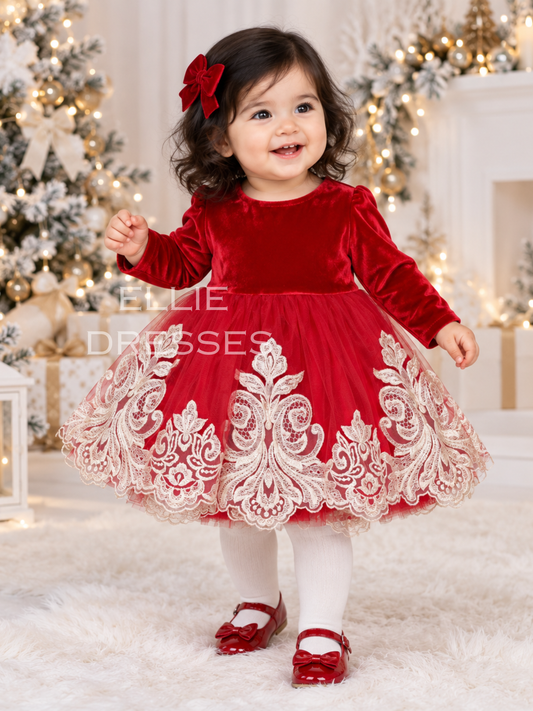 Christmas Dress with gold lace CD001