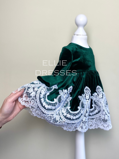 Velour Baby Dress with White Lace CD007