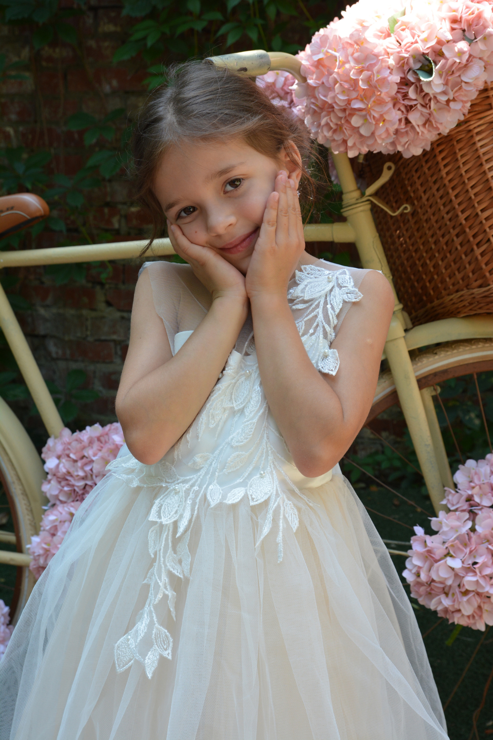 Nude flower top girl dress