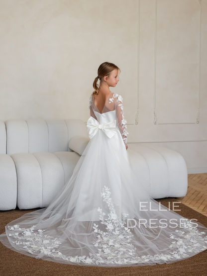 Satin Dress with long lace sleeves