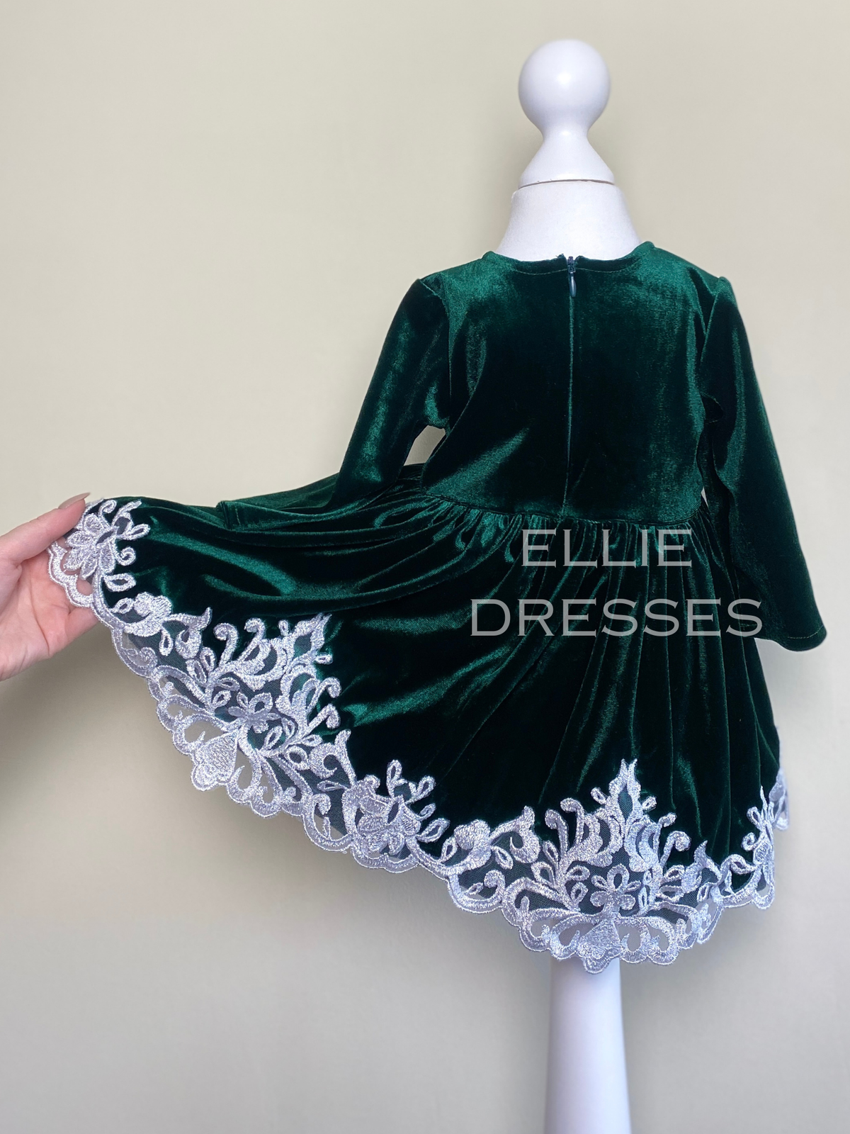 Velour Baby Dress with Silver Lace CD008