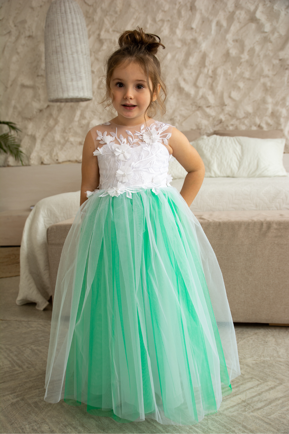 green dress with white lace Heart-shaped Strapless Wedding Dress, Ivory Lace & Green Tulle Color Block Bridal Gown