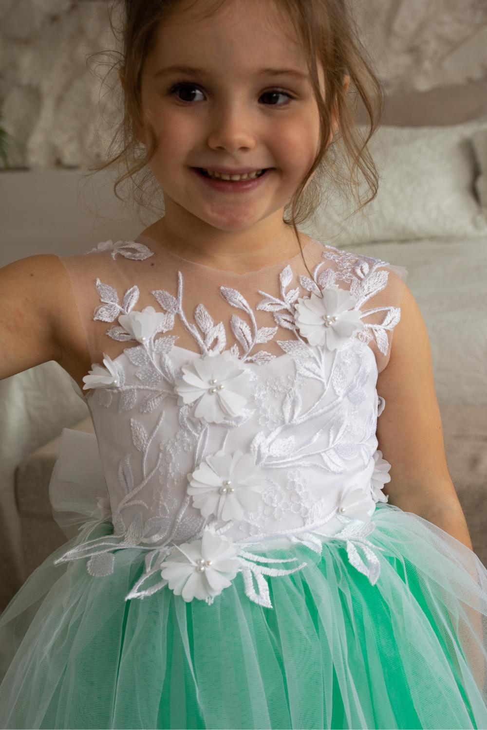 Green Dress with floral lace train Ellie Dresses Green Dress with floral lace train Ellie Dresses