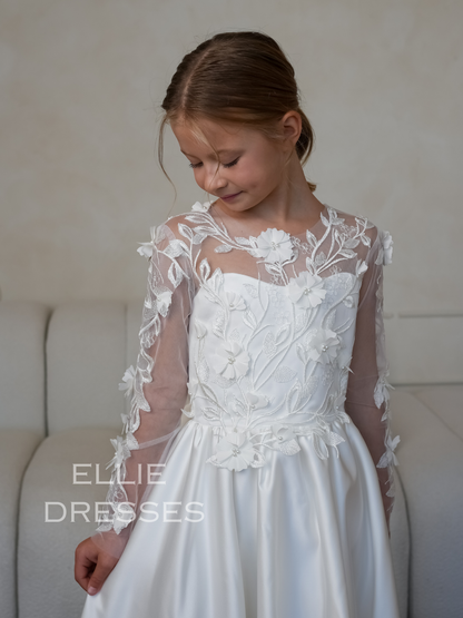 Satin Dress with long lace sleeves