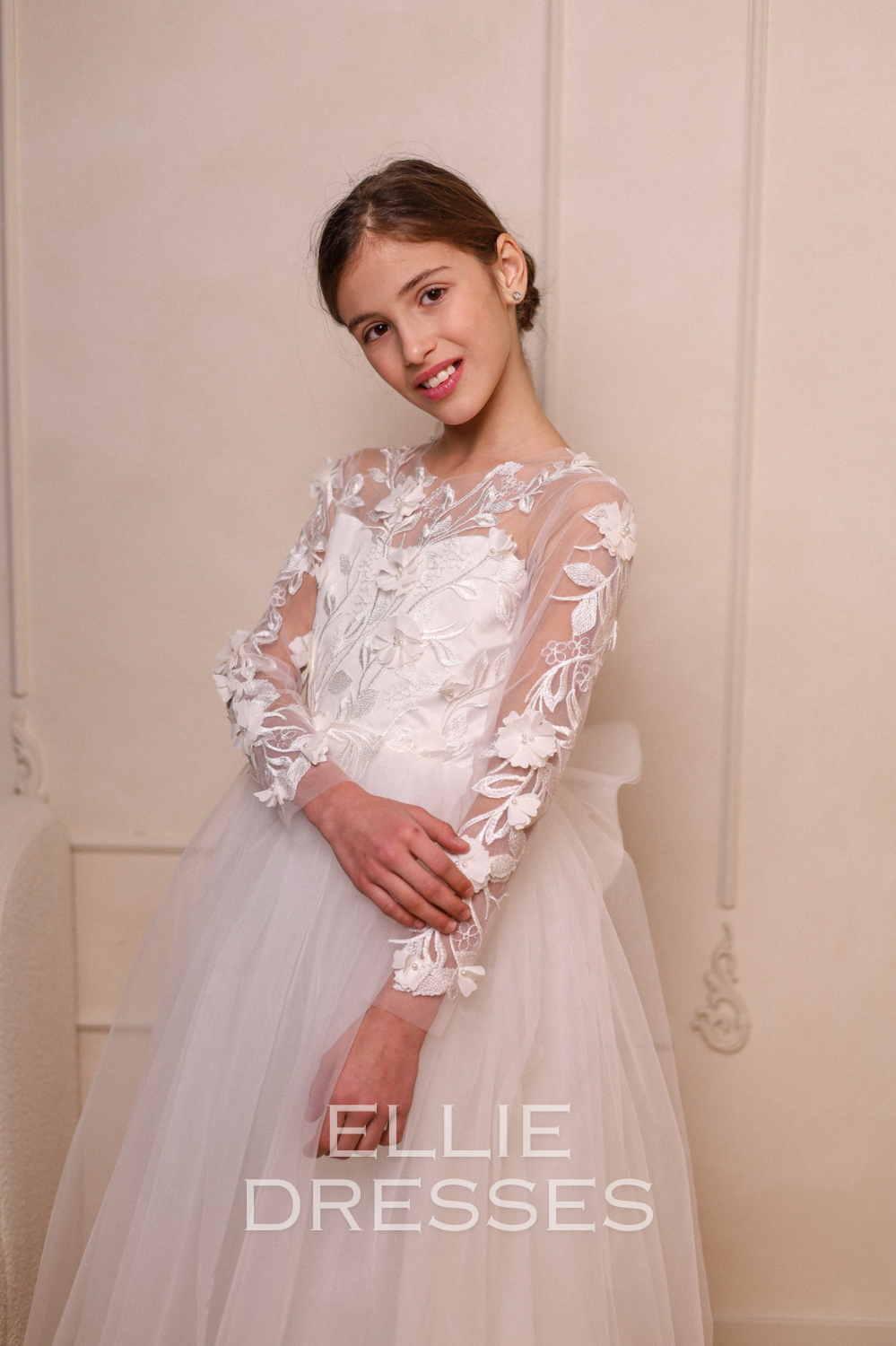 long sleeve lace flower girl dress Ball-Gown Tulle Scoop Long Sleeves Floor-Length Flower Girl Dresses With Lace