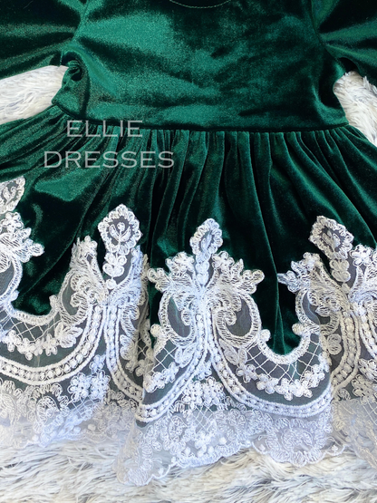 Velour Baby Dress with White Lace CD007