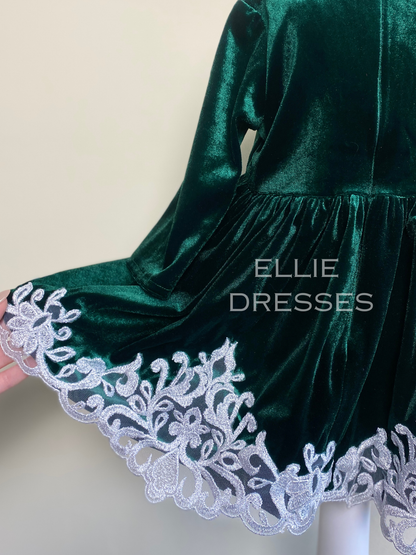 Velour Baby Dress with Silver Lace CD008