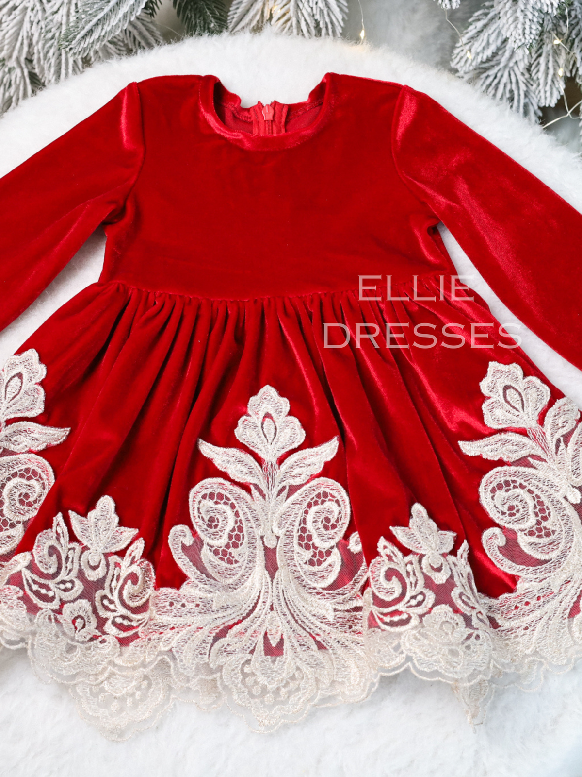Christmas Velour Dress with Lace CD001