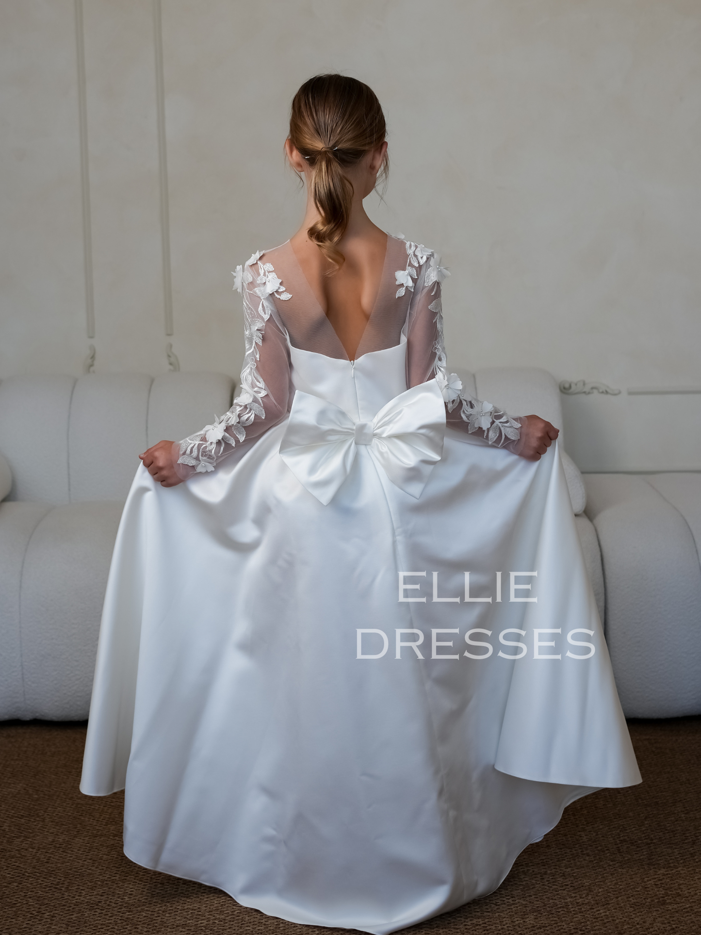 Satin Dress with long lace sleeves