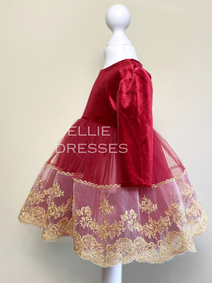 Toddler Dress with Gold Lace CD009