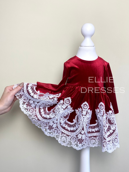 Velour Baby Dress with White Lace CD007