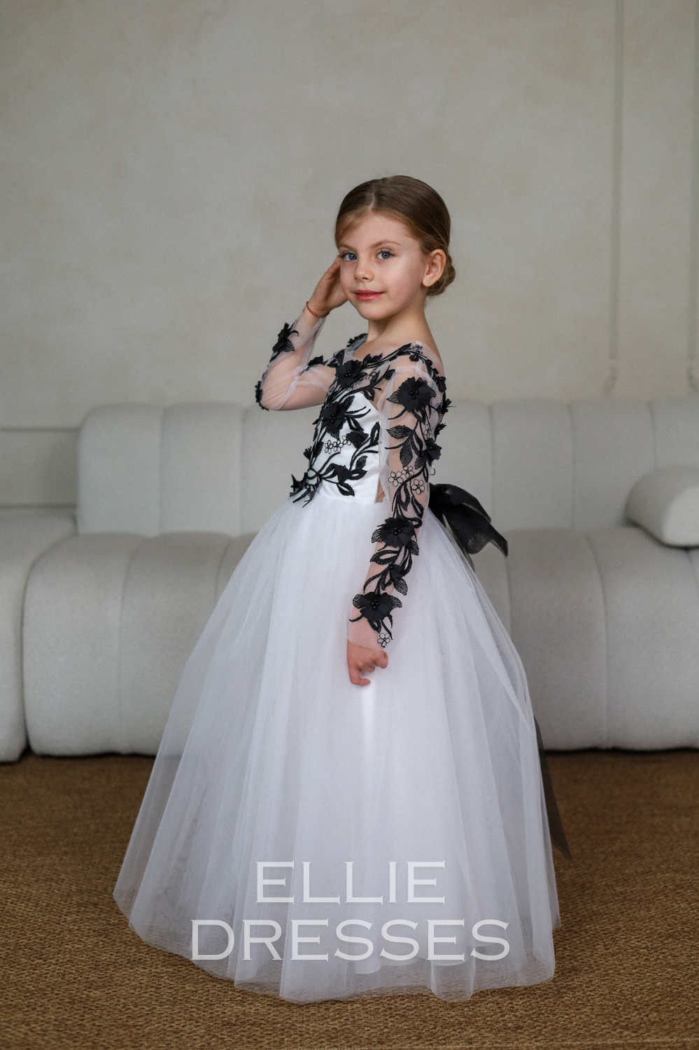 Long Sleeve Black & White dress – Ellie Dresses