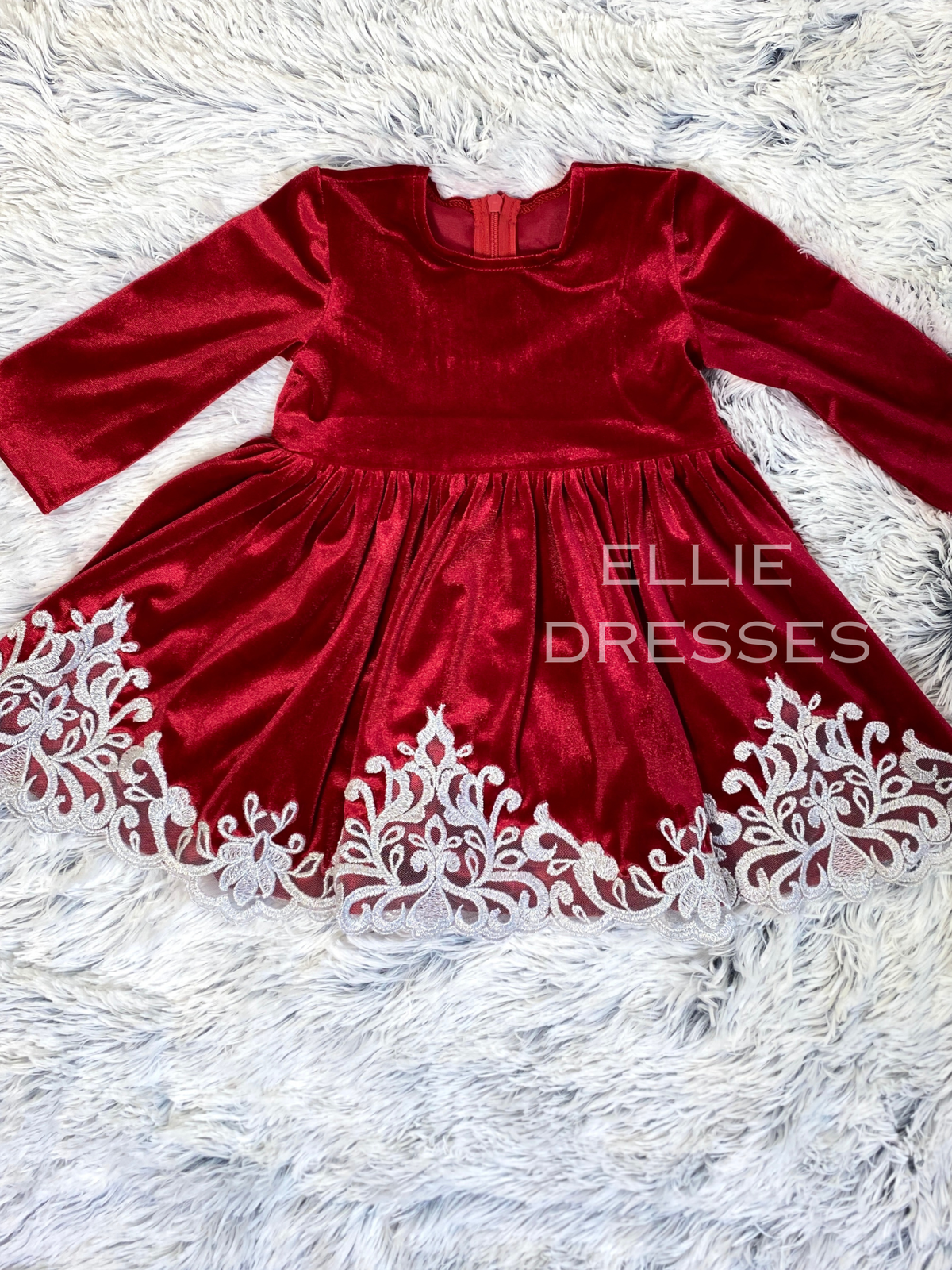 Velour Baby Dress with Silver Lace CD008