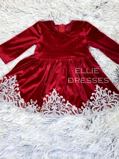 Velour Baby Dress with Silver Lace CD008