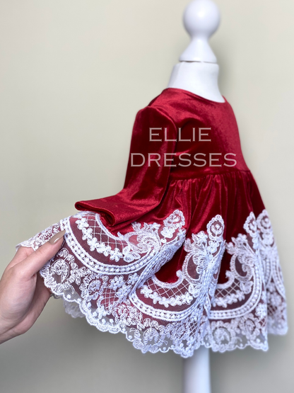 Velour Baby Dress with White Lace CD007