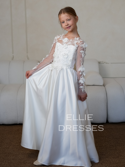 Satin Dress with long lace sleeves