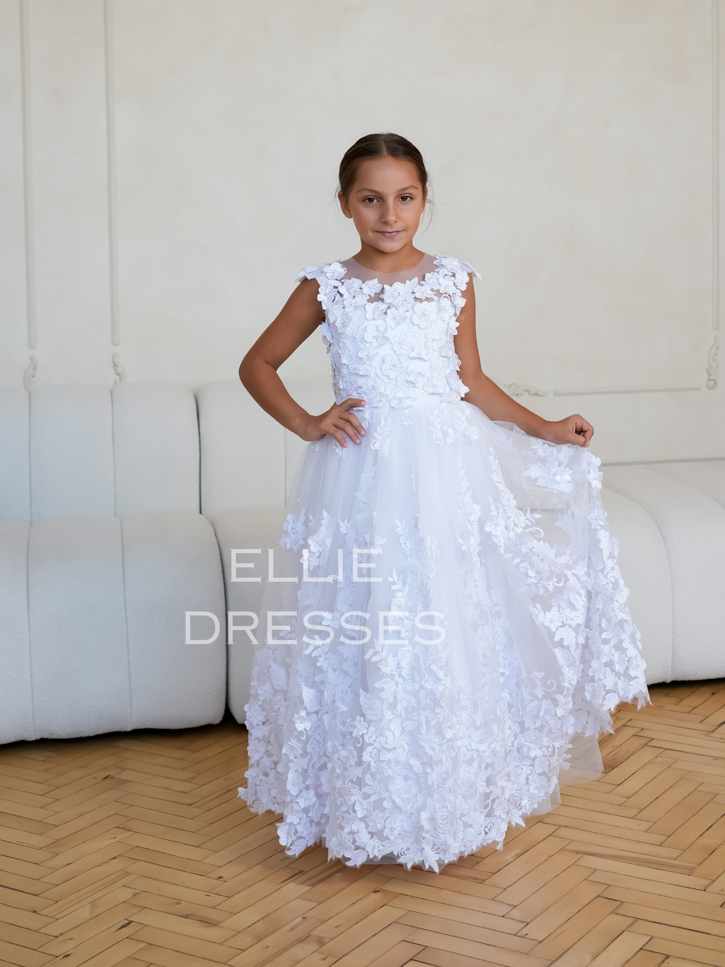 White Floral Girl Gown