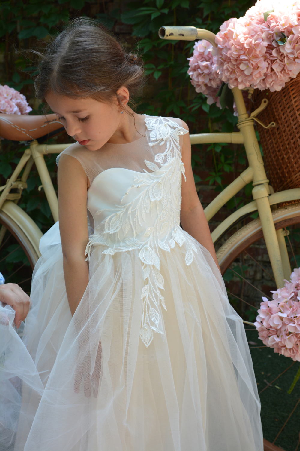 Nude flower top girl dress