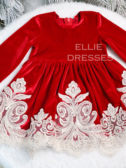 Christmas Velour Dress with Lace CD001