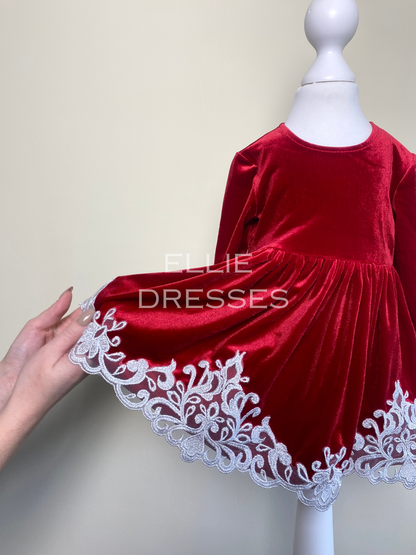 Velour Baby Dress with Silver Lace CD008