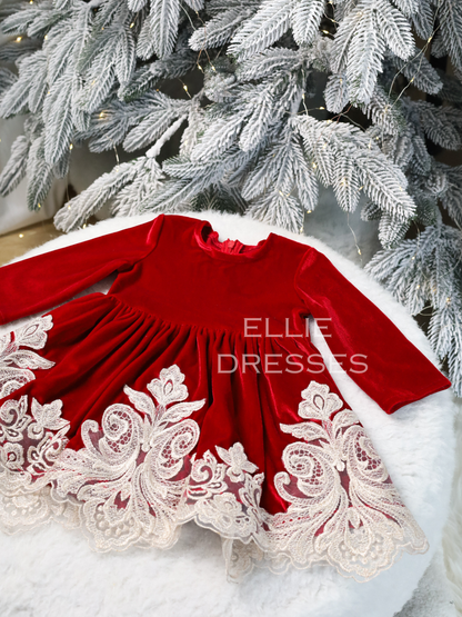 Christmas Velour Dress with Lace CD001