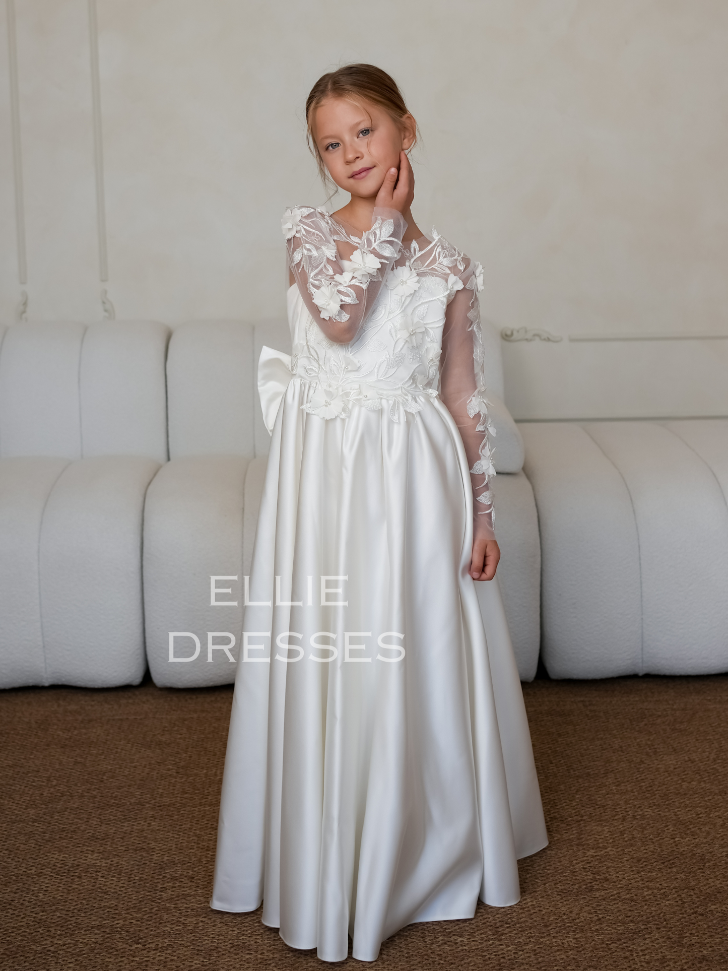 Satin Dress with long lace sleeves