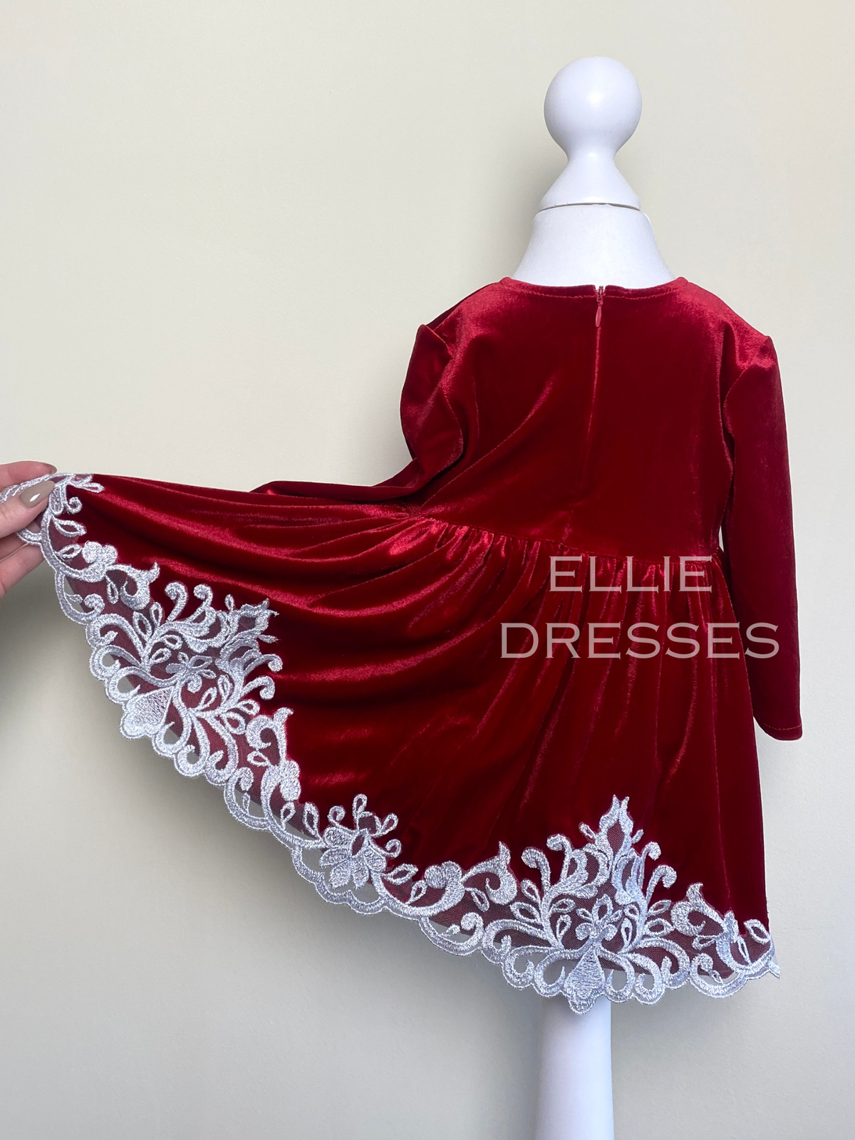 Velour Baby Dress with Silver Lace CD008